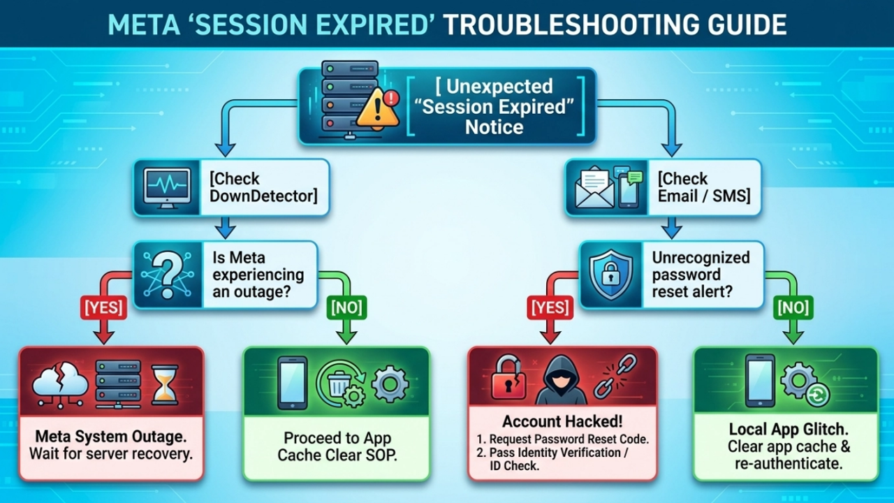 Facebook session-expired troubleshooting decision tree