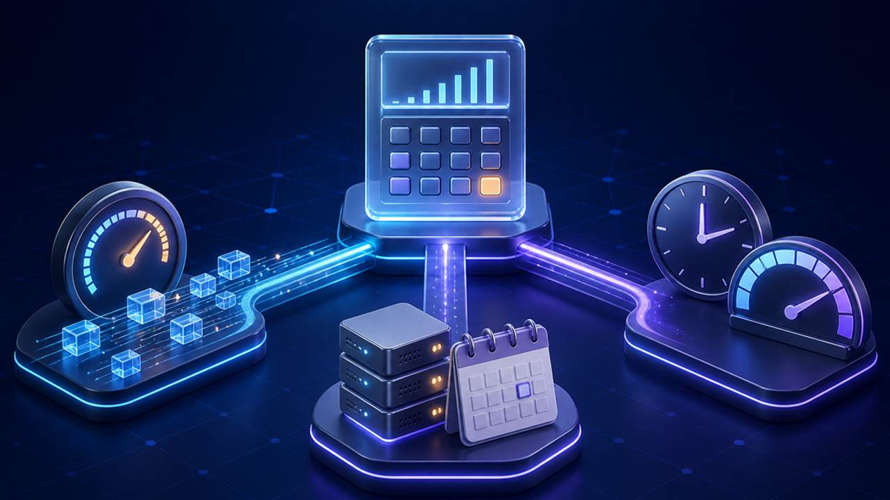 A conceptual pricing console connected to traffic, dedicated IP, and time-and-bandwidth billing paths