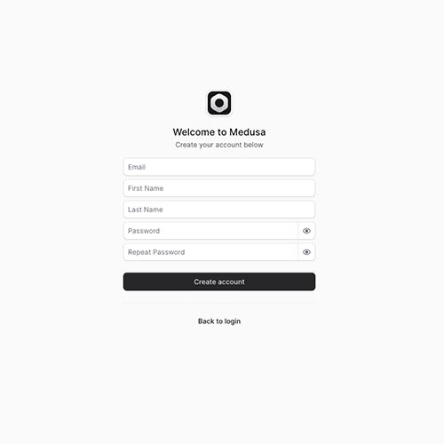 Medusa JS signup screen