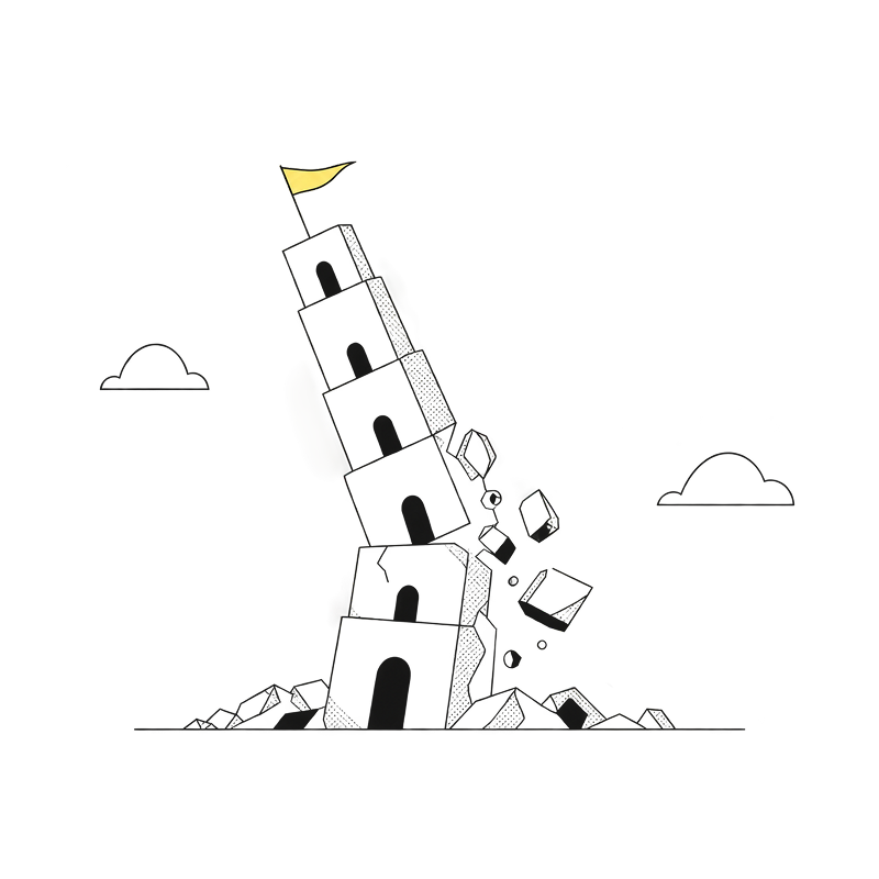 large tower falling representing inefficient ecommerce system 