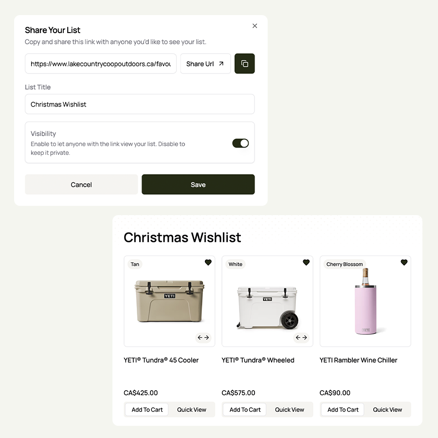 E-commerce favourites share list