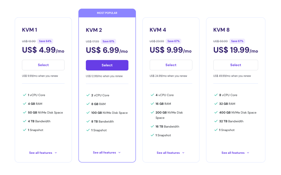 Hostinger VPS plans