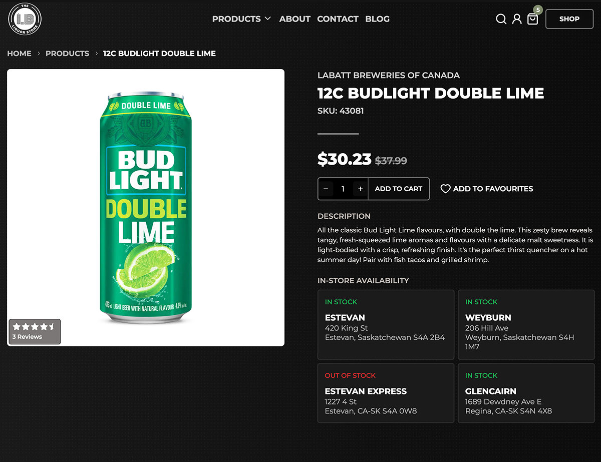 Beer Store Ecommerce Web Design Saskatchewan