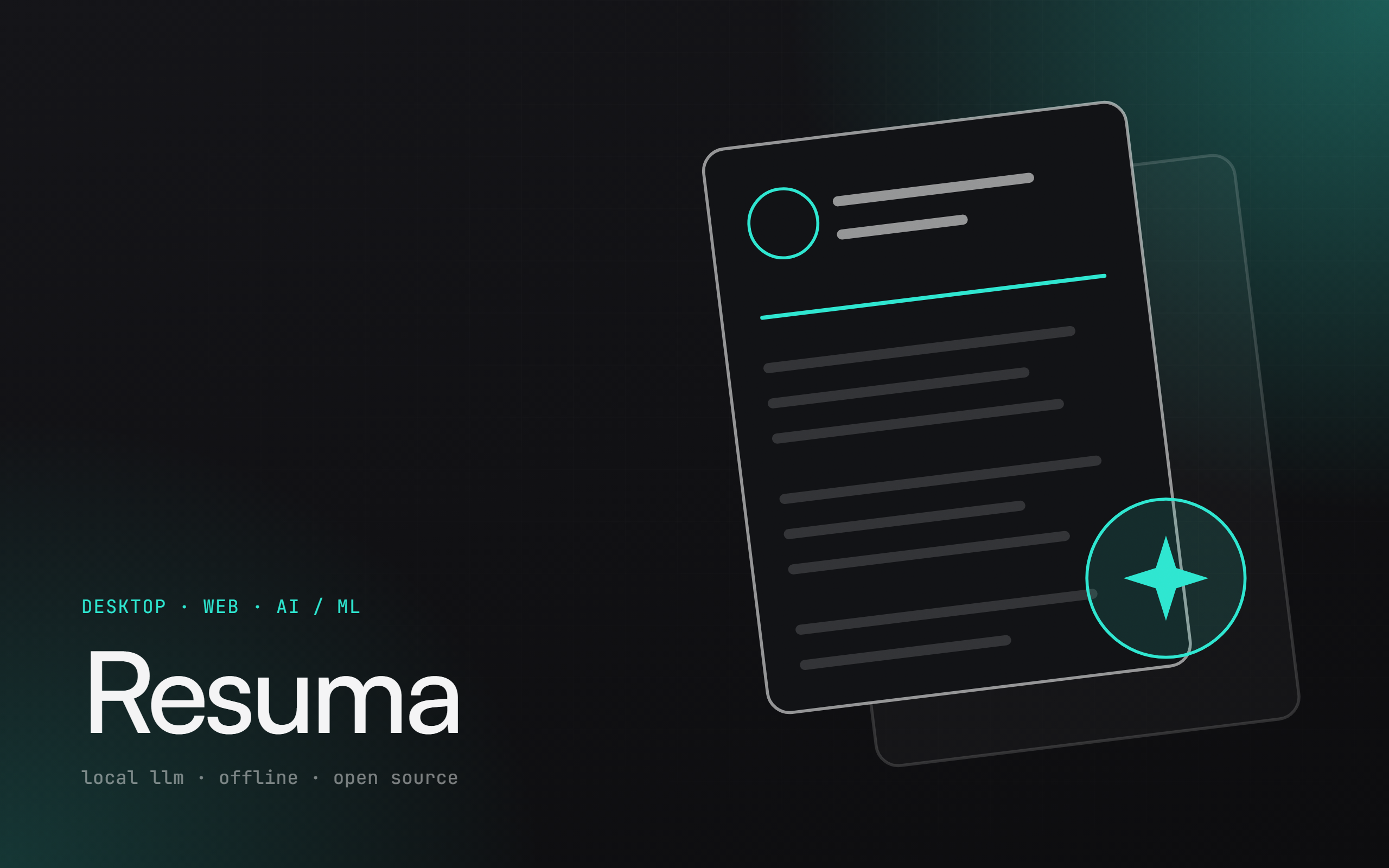 Resuma cover: title and project illustration on a dark background
