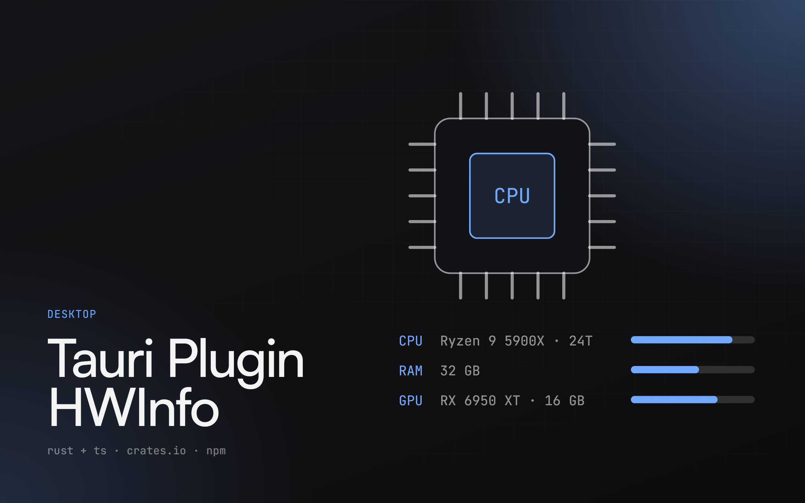 Tauri Plugin HWInfo cover: title and project illustration on a dark background
