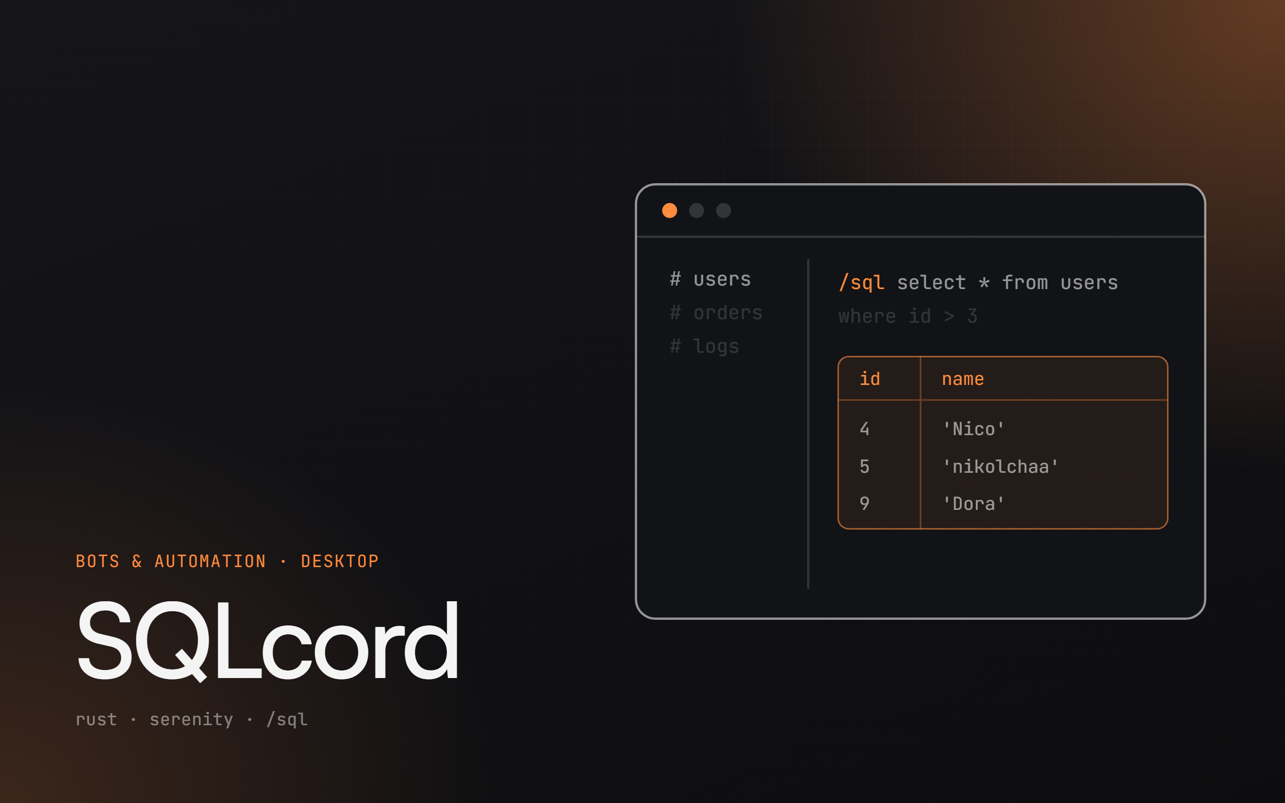 SQLcord cover: title and project illustration on a dark background