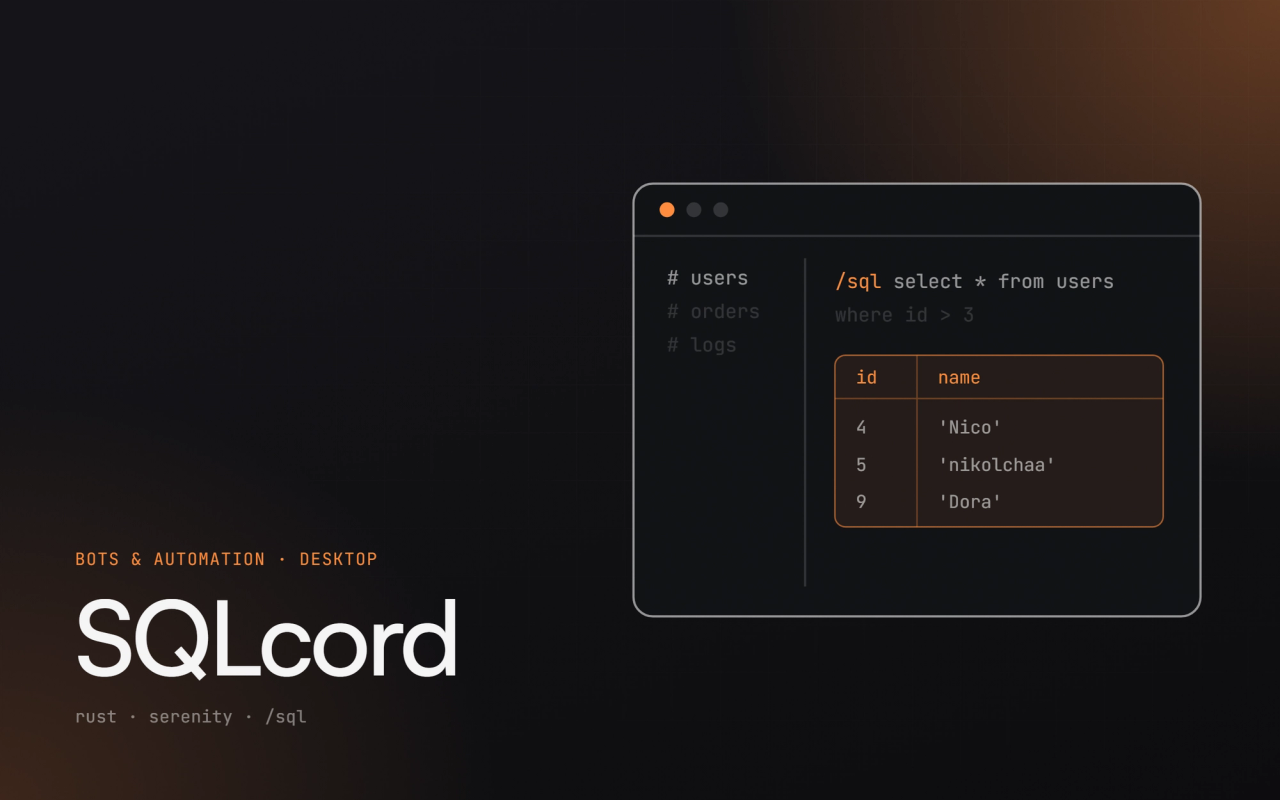 SQLcord cover: title and project illustration on a dark background