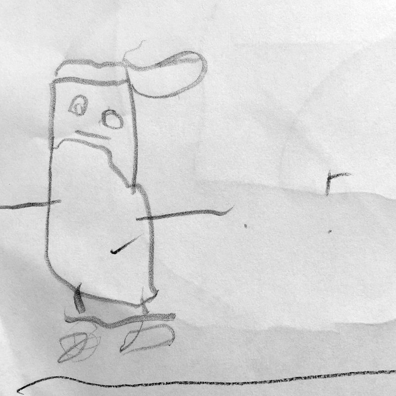 Andrea’s drawing of a man on a skateboard (April , 2017)