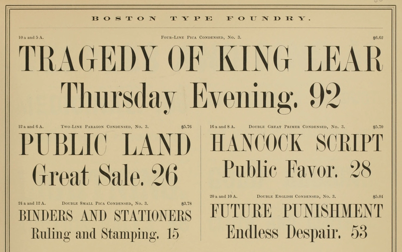Specimen from Boston Type Foundry, 1860