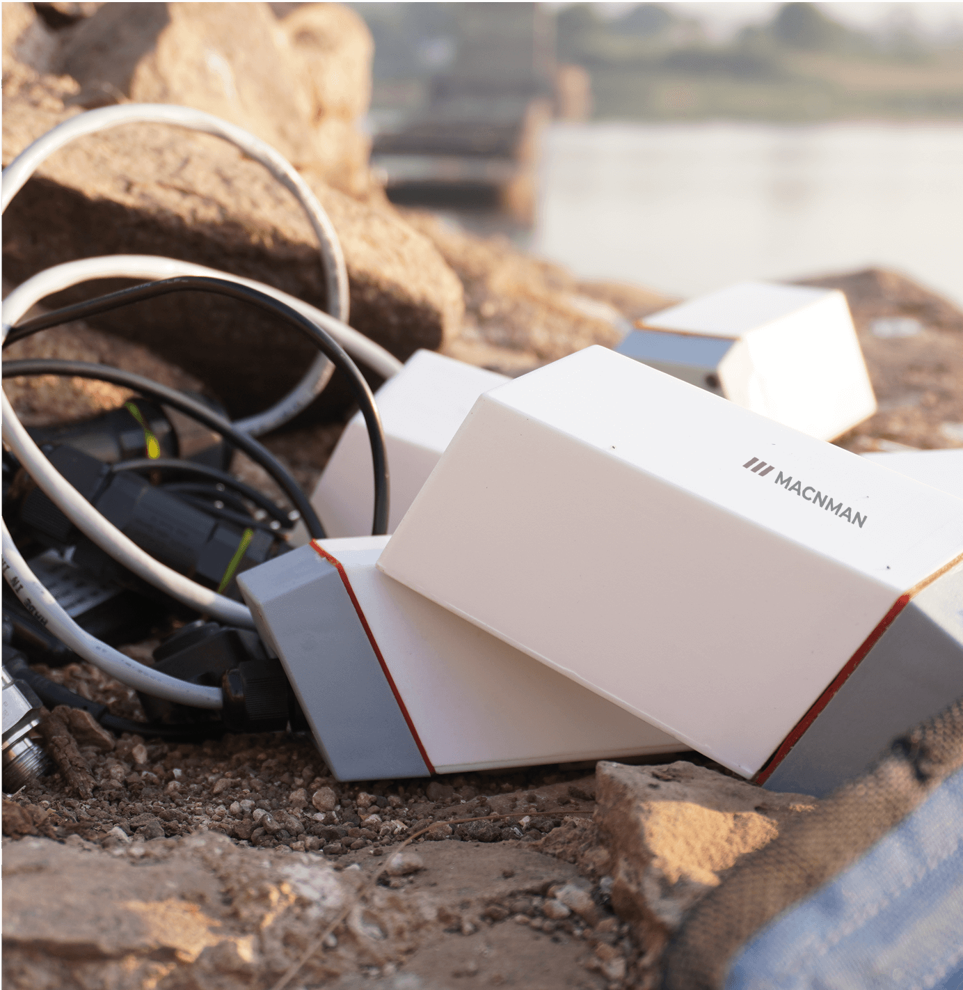 Industrial air quality monitoring setup using outdoor AQI sensor for worker safety compliance