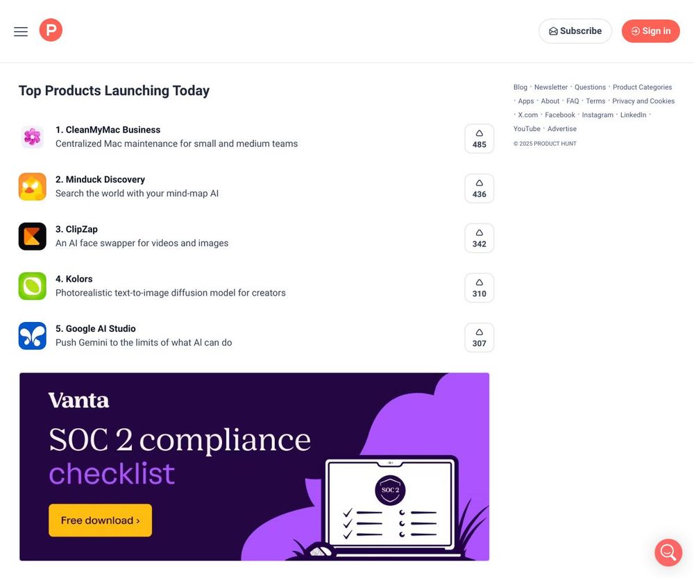 Screenshot of ProductHunt