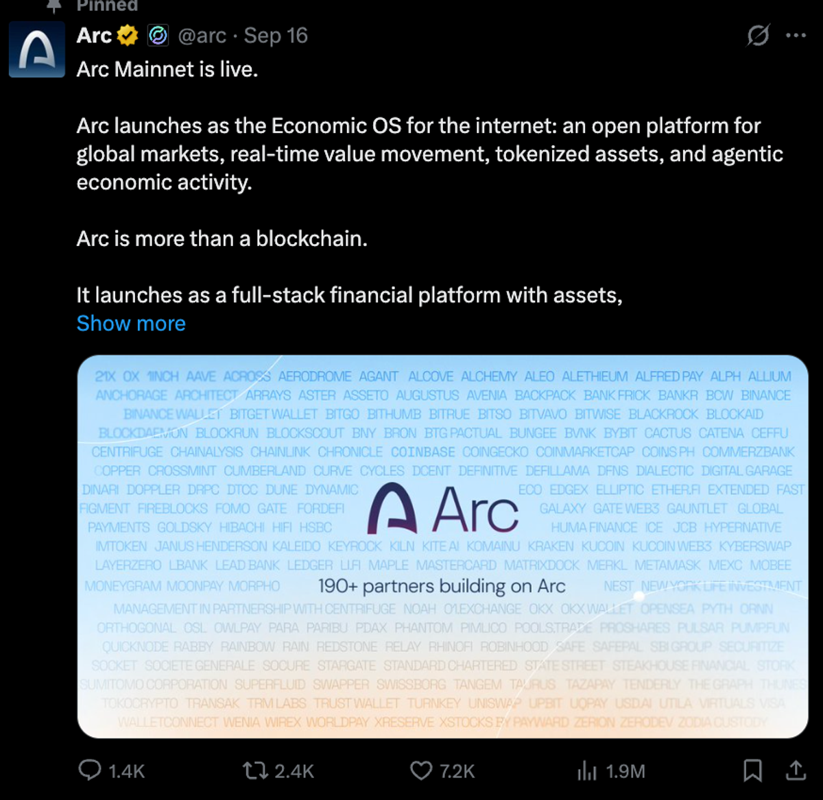 Arc Mainnet going live announcement - Circle