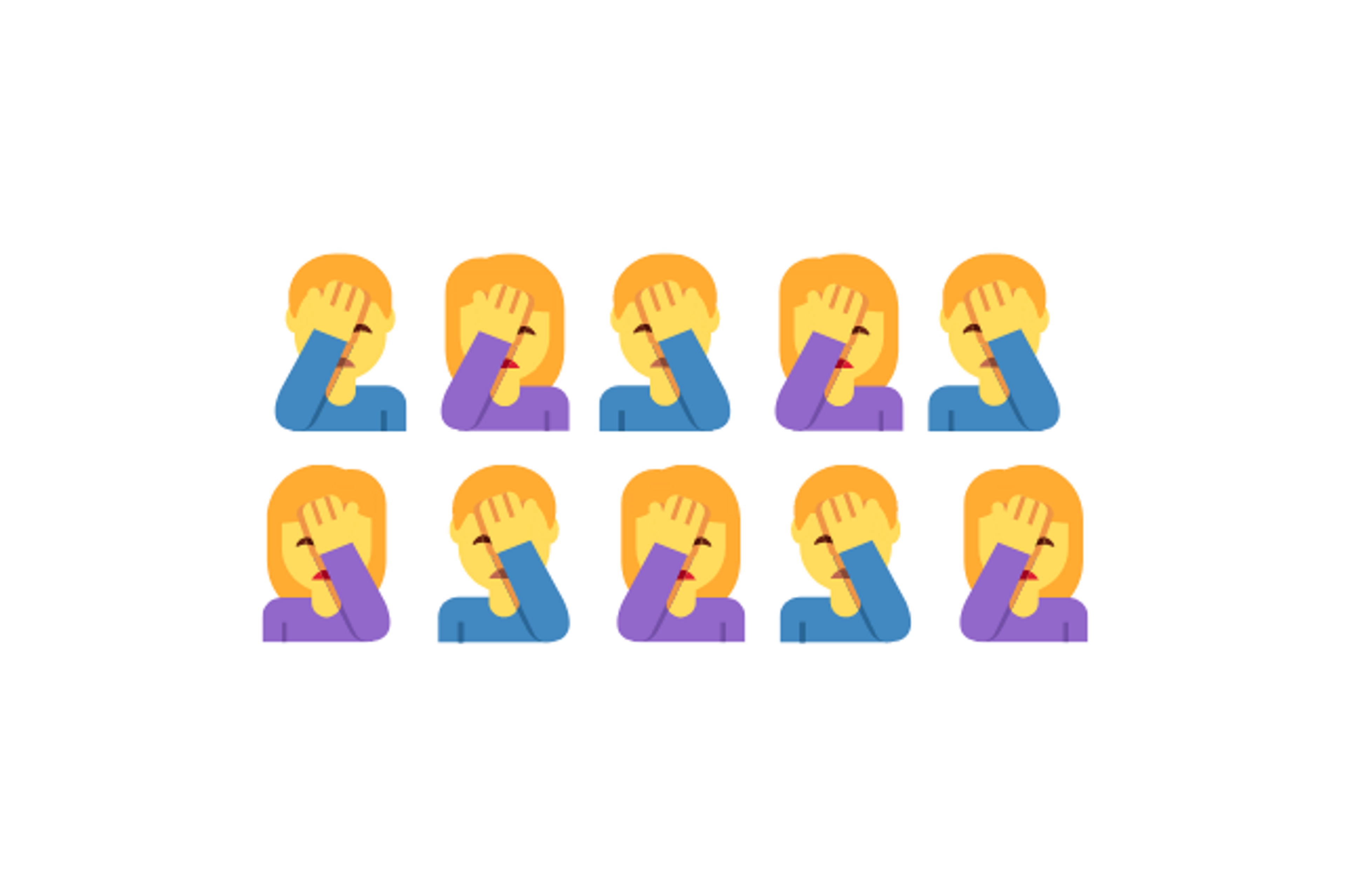 graphic of 10 men and women facepalming