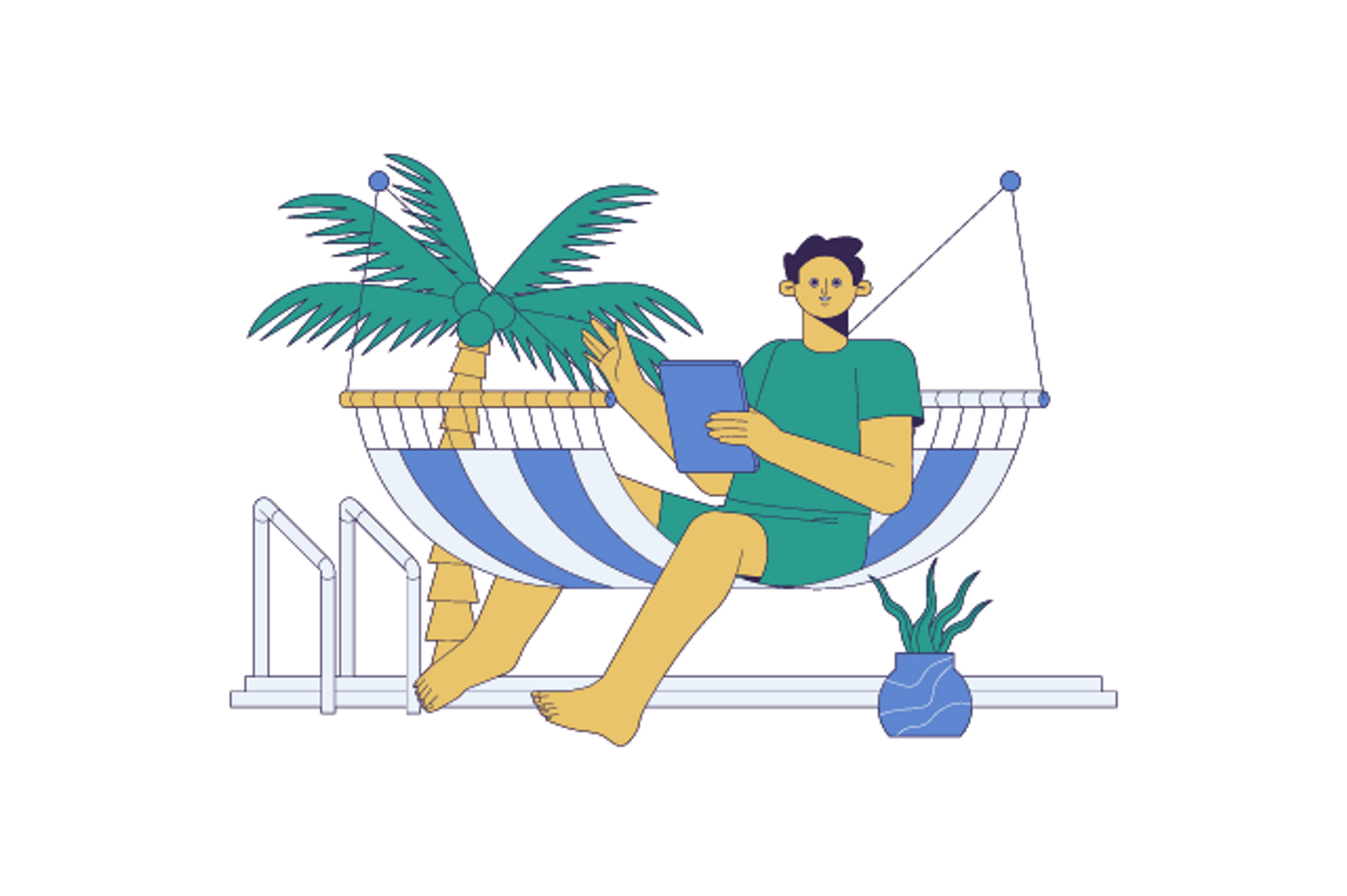 Man lounging in a beach hammock reviewing his trust documents