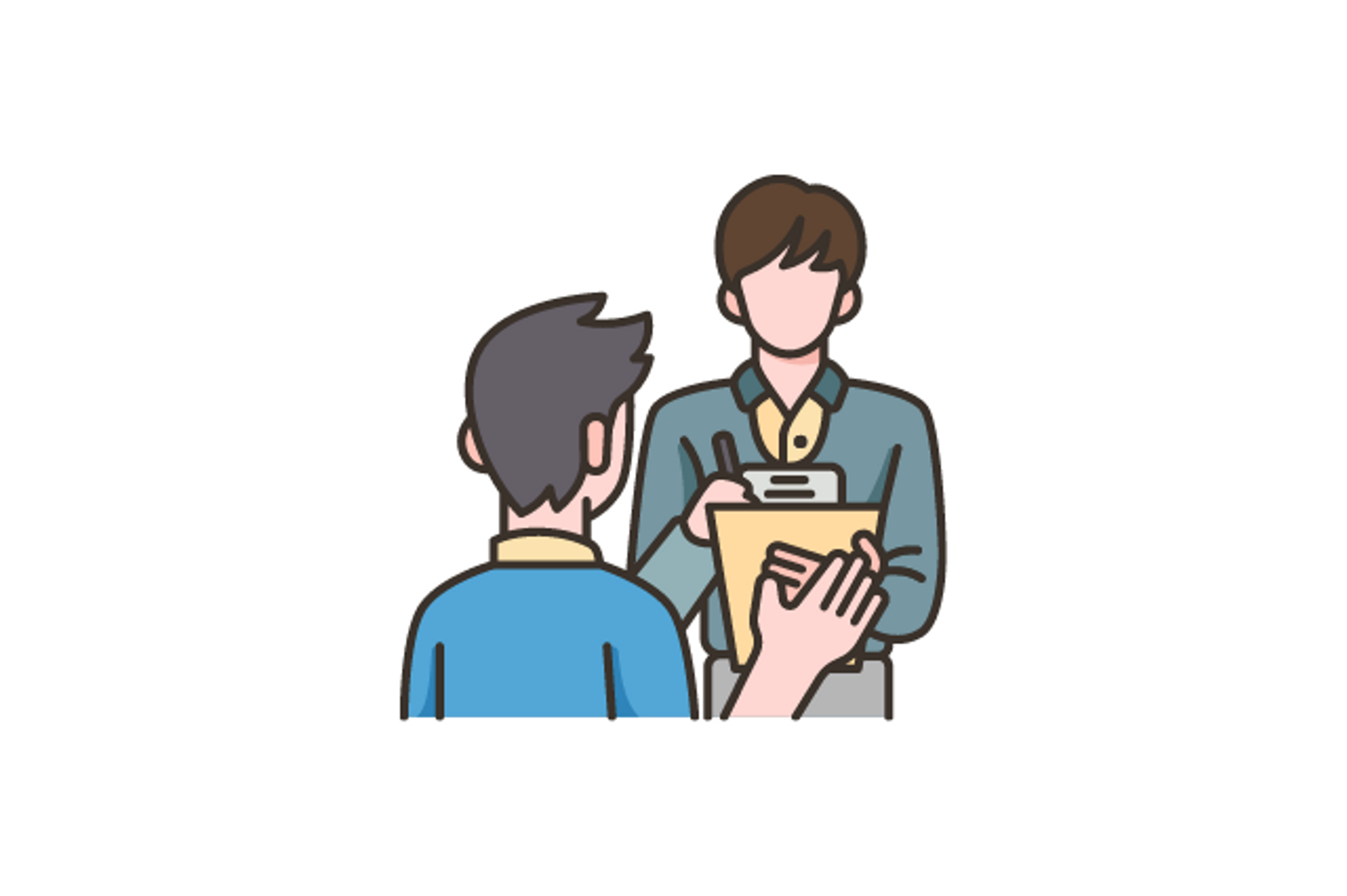 graphic of person interviewing an estate planning attorney with clipboard