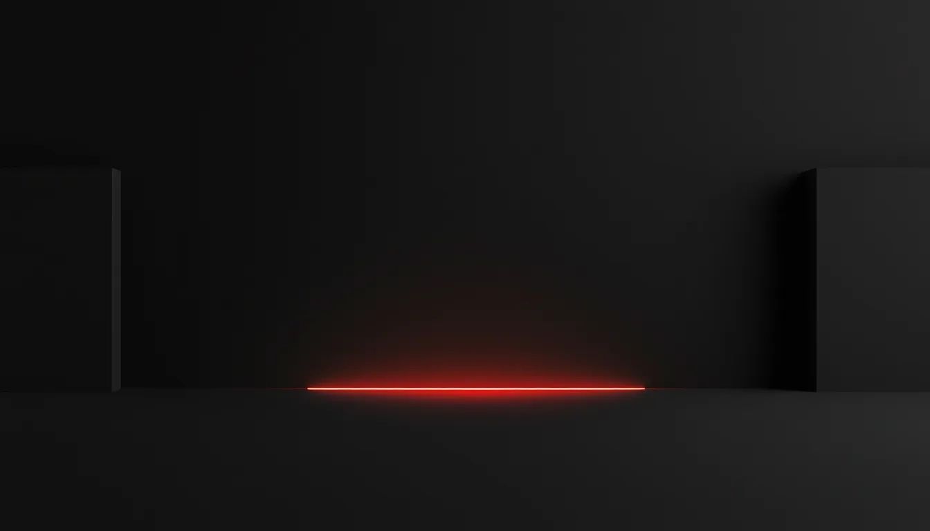 An abstract charcoal and red editorial graphic evoking measured distance and open space between two points, control and readiness rendered without any figure in danger.