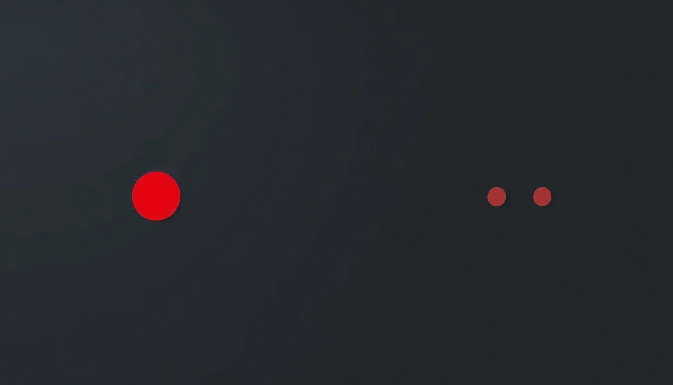 Abstract graphic of a small, vivid red signal against a large quiet charcoal field, fading through progressively smaller and dimmer echoes, a signal being damped into stillness.