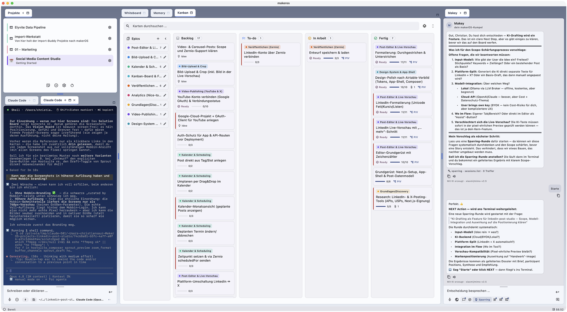 Das Kanban-Board in makerOS