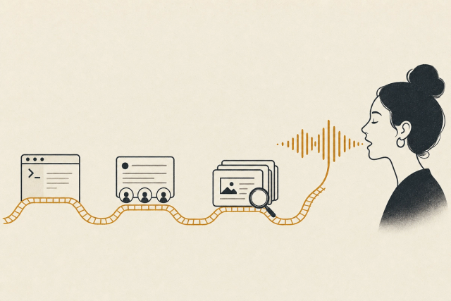 A voice turning into a rail: from speech to a terminal, meetings and documents
