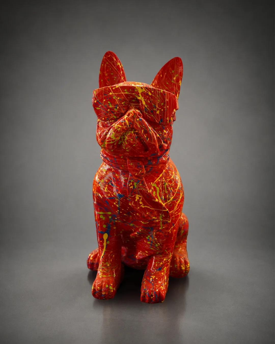 Fransız Bulldog Üçlüsü — Pop-Art Sıçratma Heykel — görsel 3