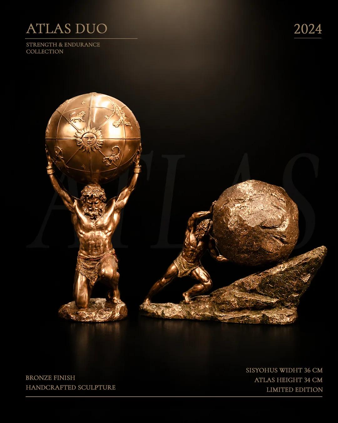 Küreyi taşıyan altın Atlas figürleri