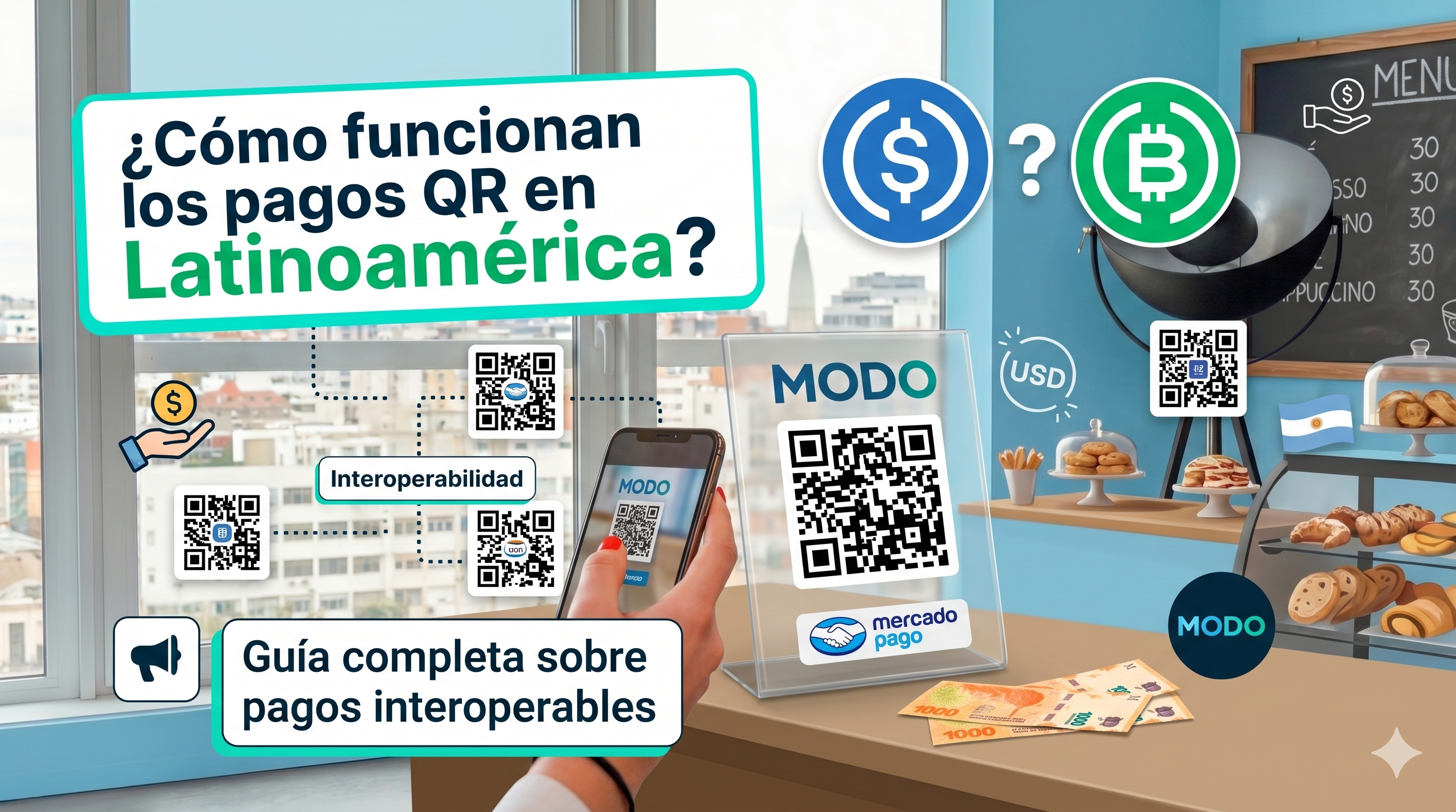 Persona pagando en un comercio de Argentina con código QR usando su celular
