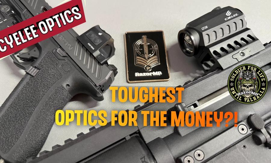 Cyelee Optics CAT EDG Enclosed Emitter Red Dot and the GT10 Green Dot with co-witness riser