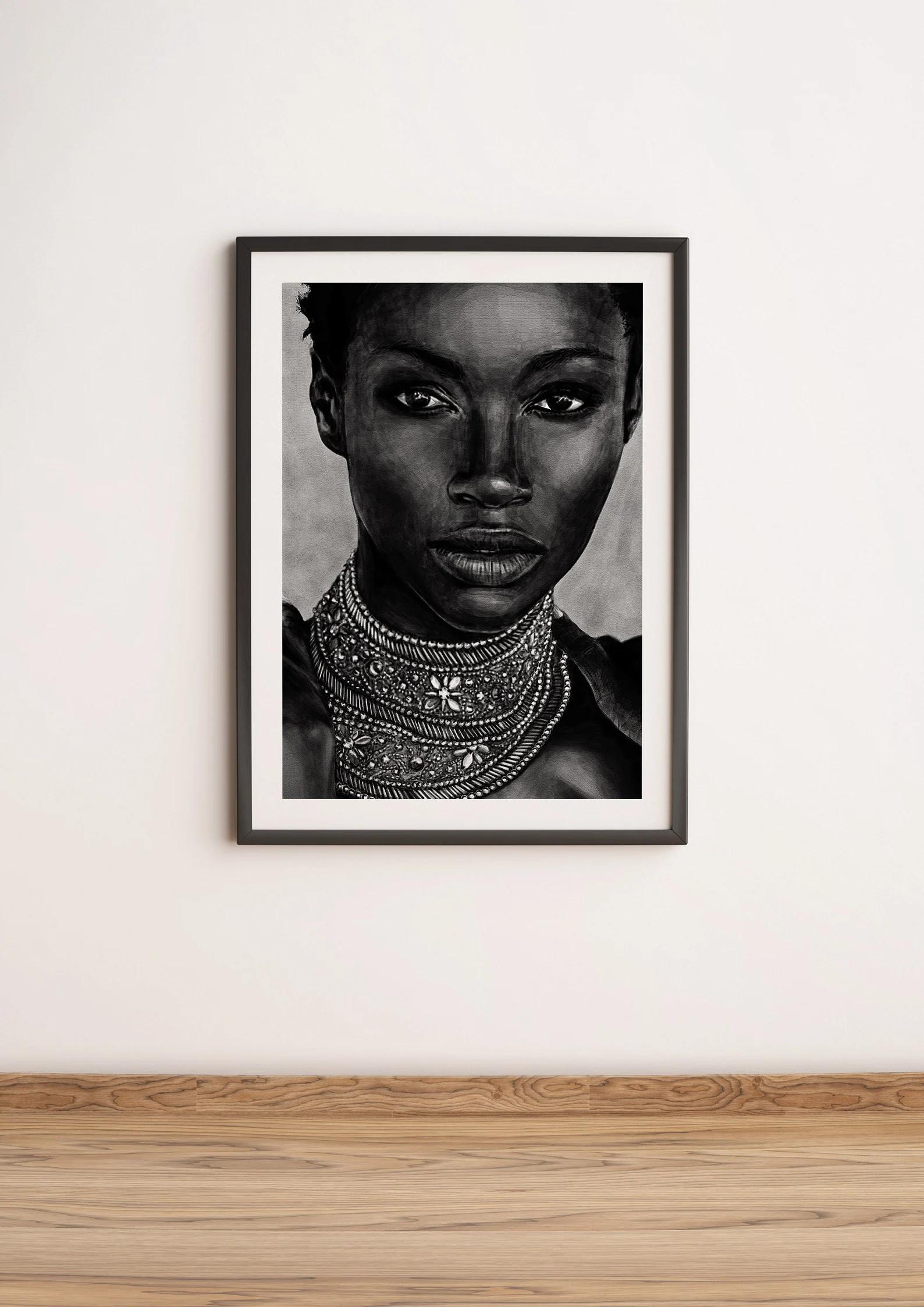 Black and white portrait of beautiful african woman canvas print, Etsy, wall art, painting, digital art