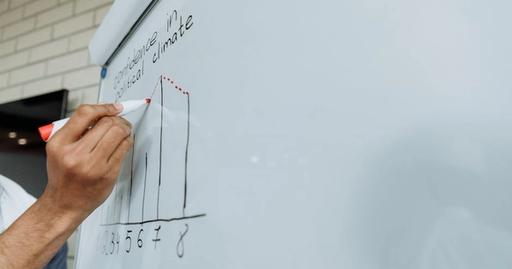 Close-up of a hand marking a graph on a whiteboard with the text 'confidence in political climate'.