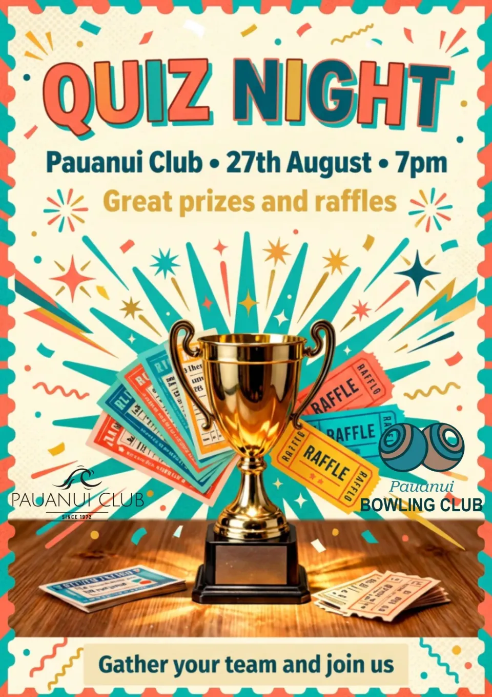 Quiz Night Pauanui Club Poster August