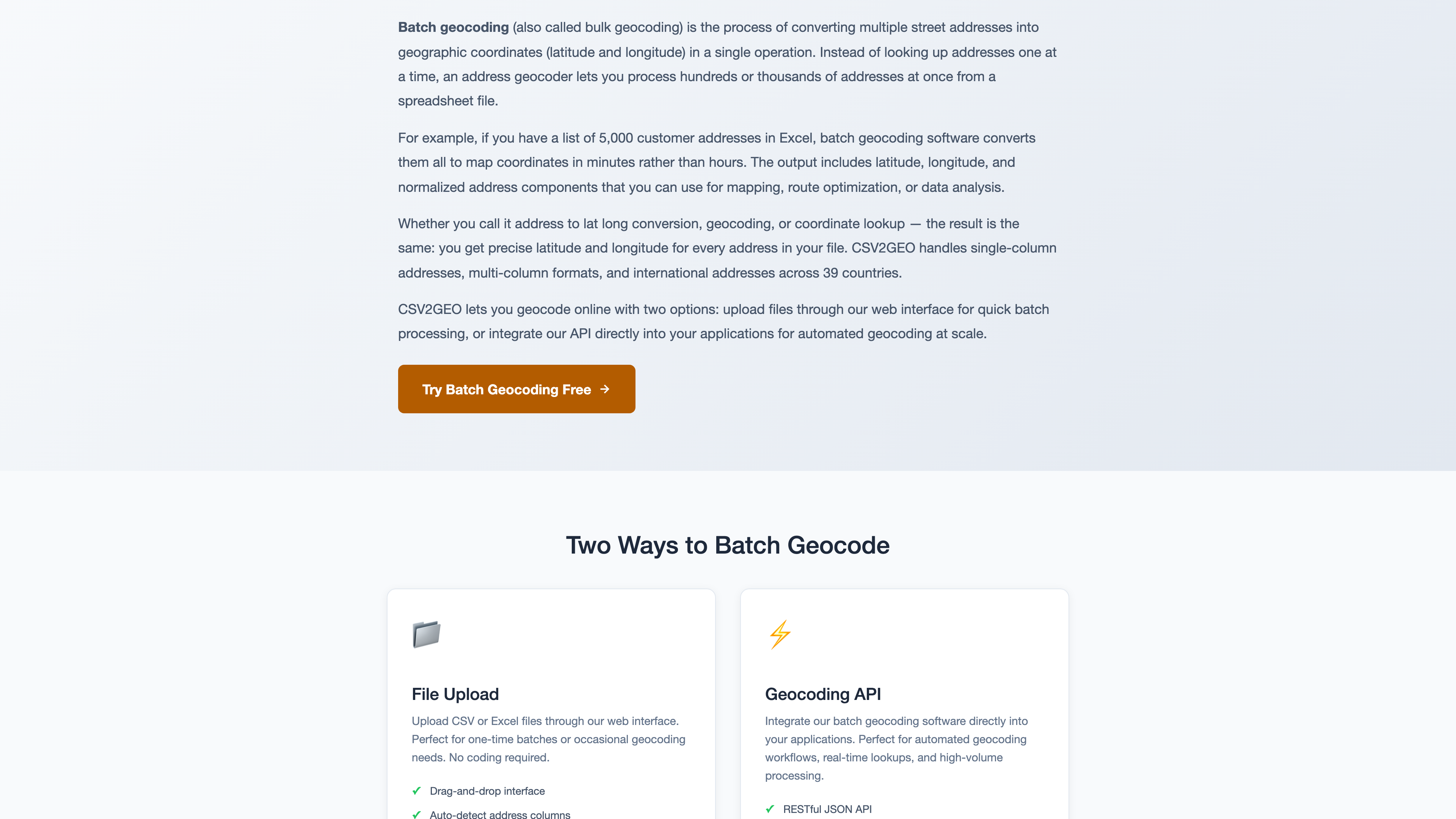 CSV2GEO pricing and subscription plans — flat-rate geocoding with no per-request fees, starting at .99/month