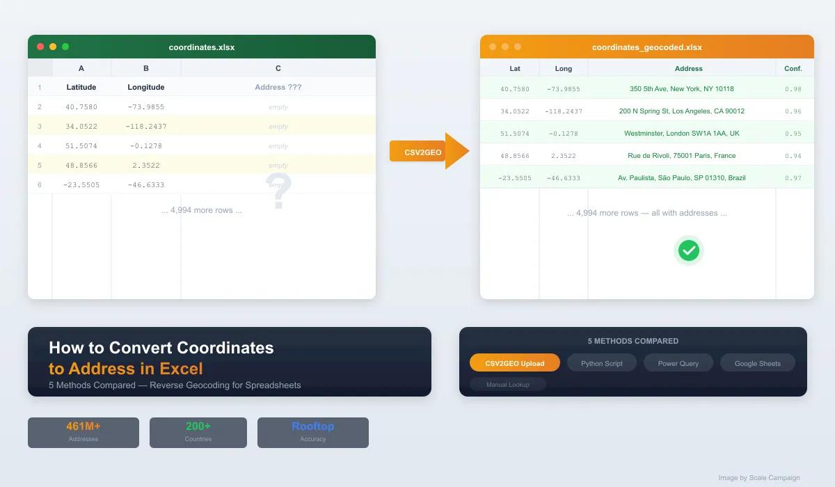 How to Convert Coordinates to Address in Excel (5 Methods Compared)