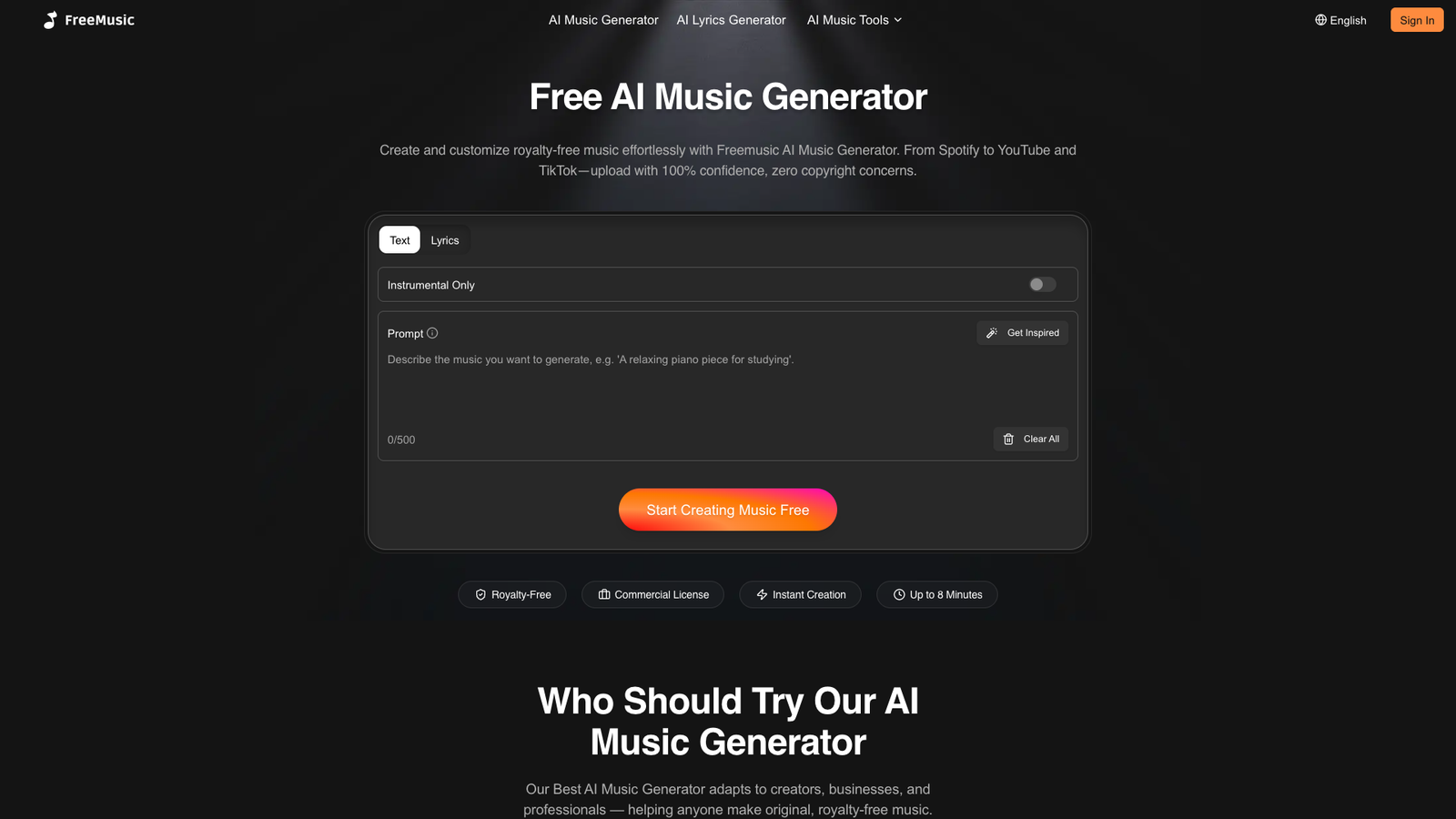 FreeMusic AI — интерфейс нейросети FreeMusic AI — интерфейс нейросети