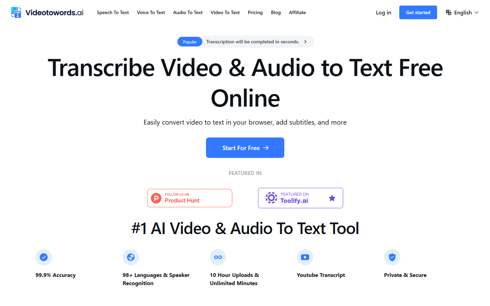 Videotowords AI — интерфейс нейросети Videotowords AI — интерфейс нейросети