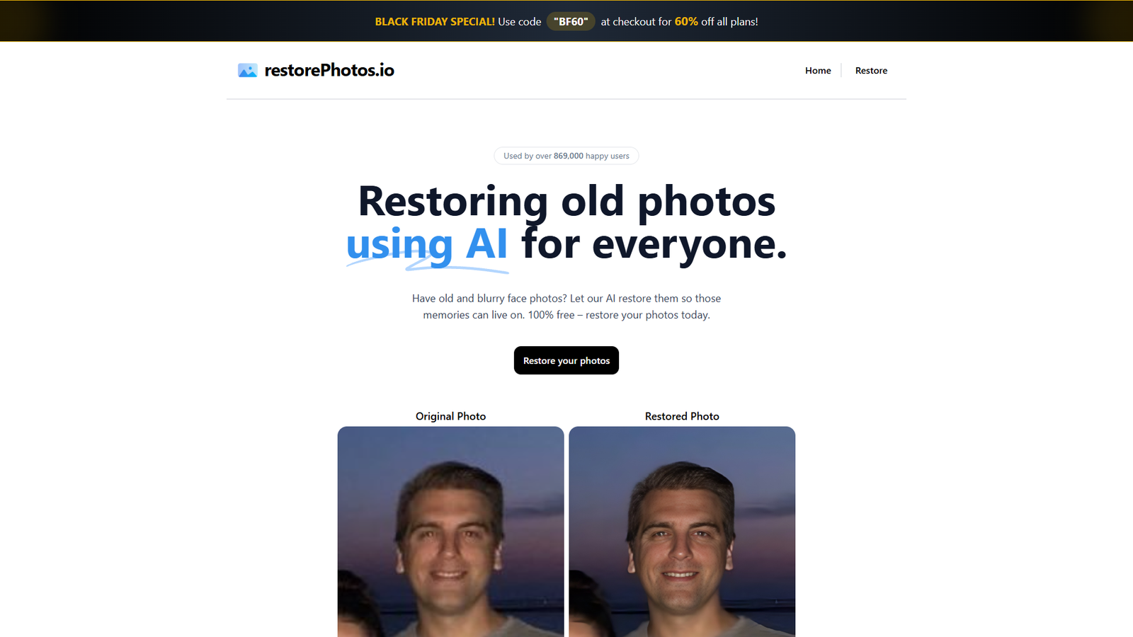 restorePhotos.io — Face Photo Restorer — интерфейс нейросети restorePhotos.io — Face Photo Restorer — интерфейс нейросети