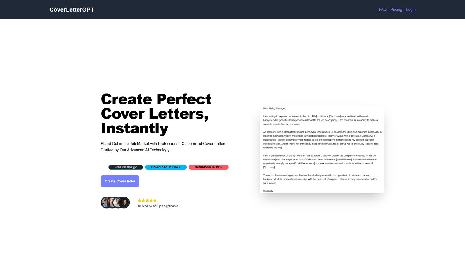 Chat GPT Cover Letter Generator — интерфейс нейросети Chat GPT Cover Letter Generator — интерфейс нейросети