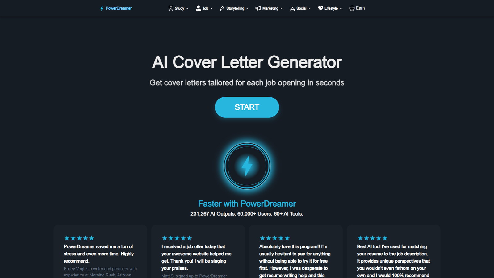 PowerDreamer AI Cover Letter Generator — интерфейс нейросети PowerDreamer AI Cover Letter Generator — интерфейс нейросети