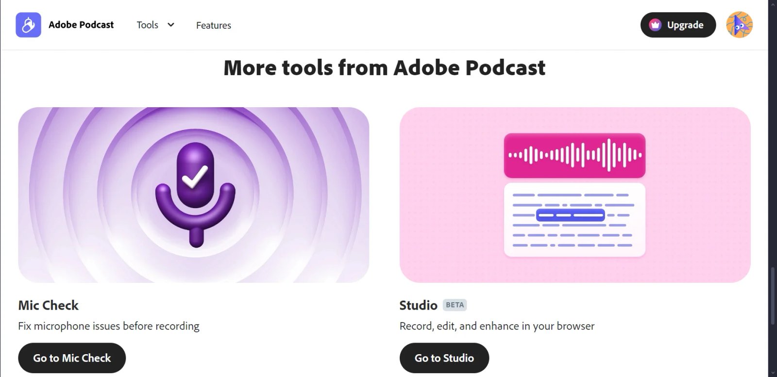 Adobe Podcast Home Page