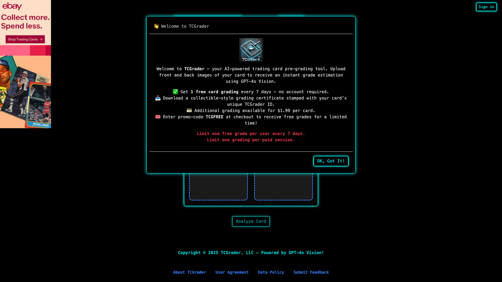 TCGrader — интерфейс нейросети TCGrader — интерфейс нейросети