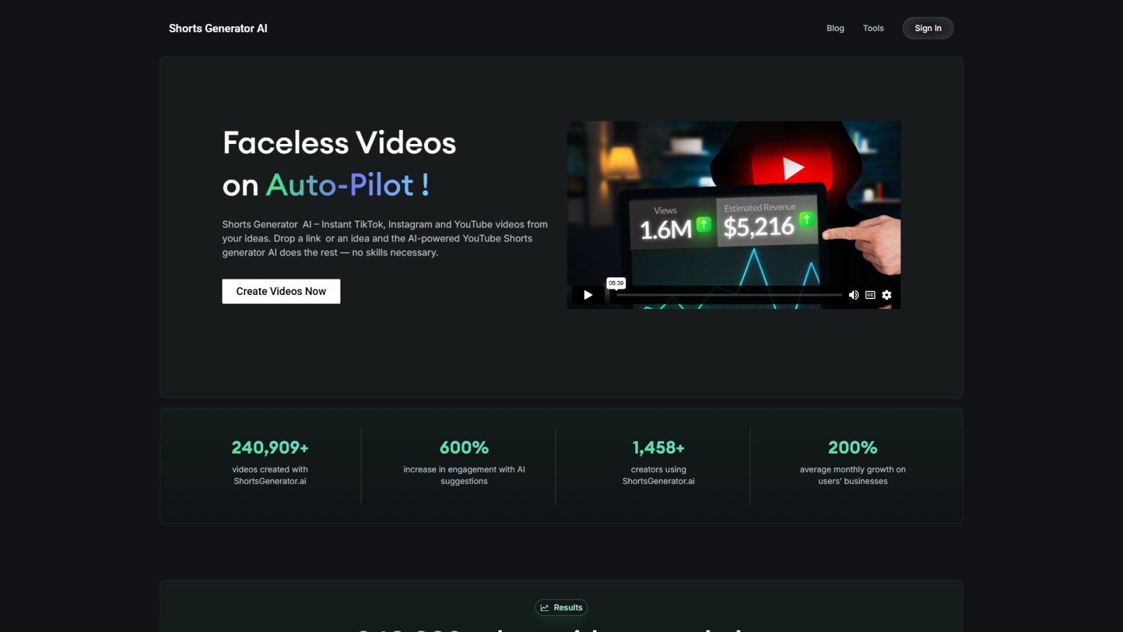 Shorts Generator нейросеть Главная страница
