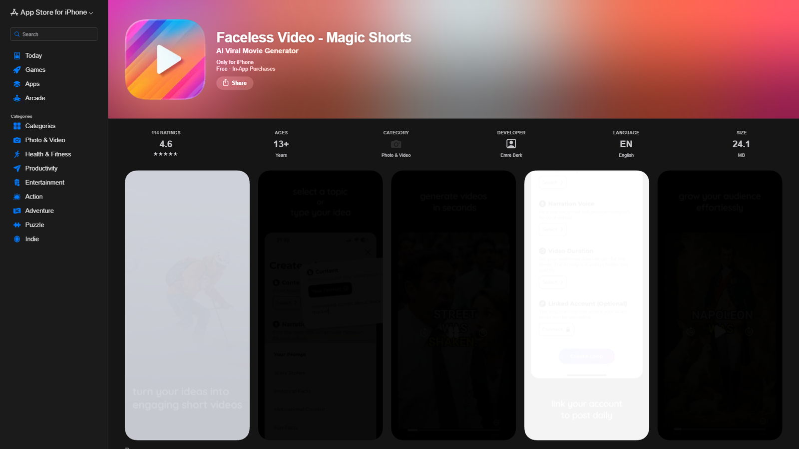 Faceless Video - Magic Shorts — интерфейс нейросети Faceless Video - Magic Shorts — интерфейс нейросети