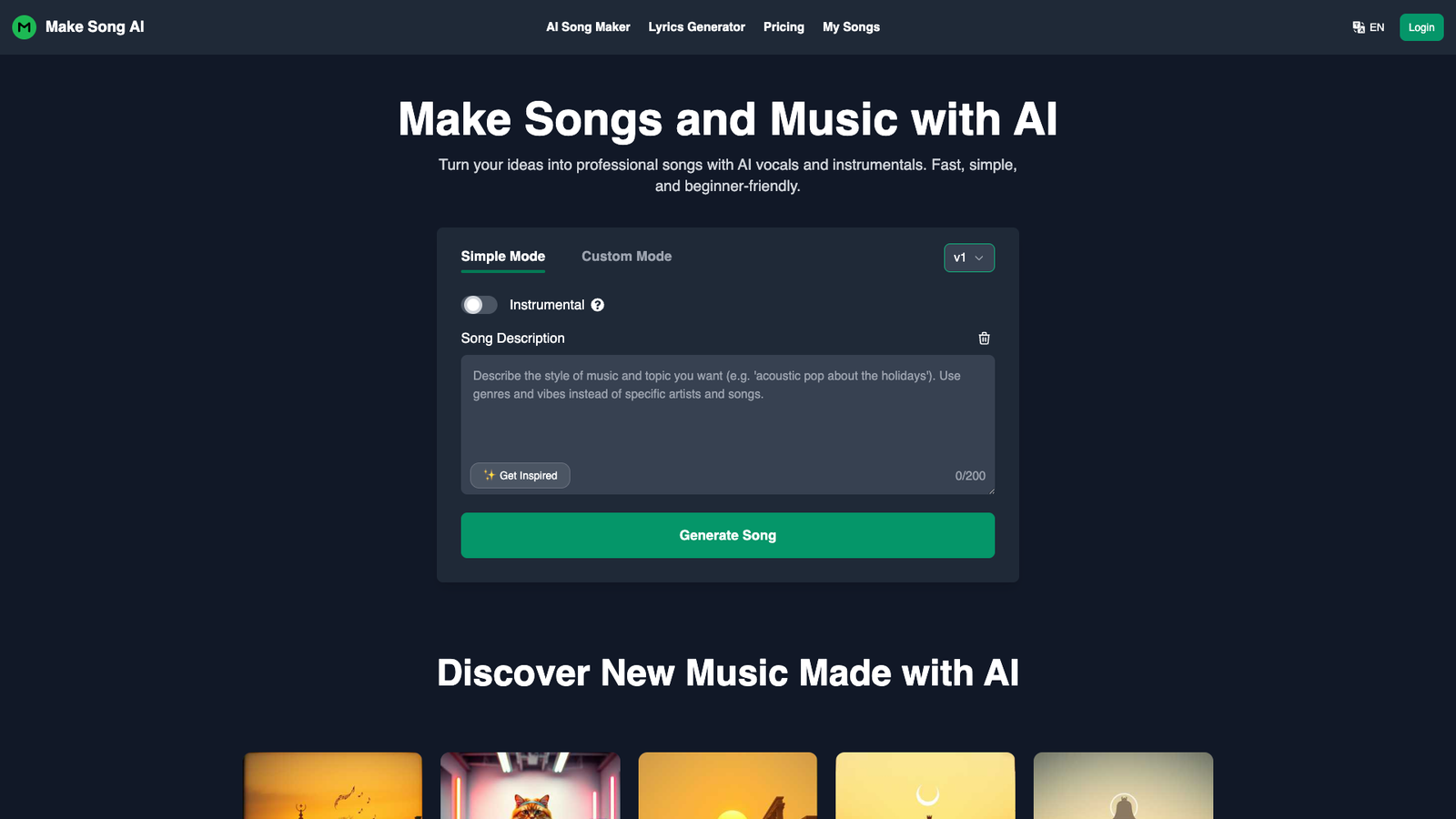 Make Song AI — интерфейс нейросети Make Song AI — интерфейс нейросети
