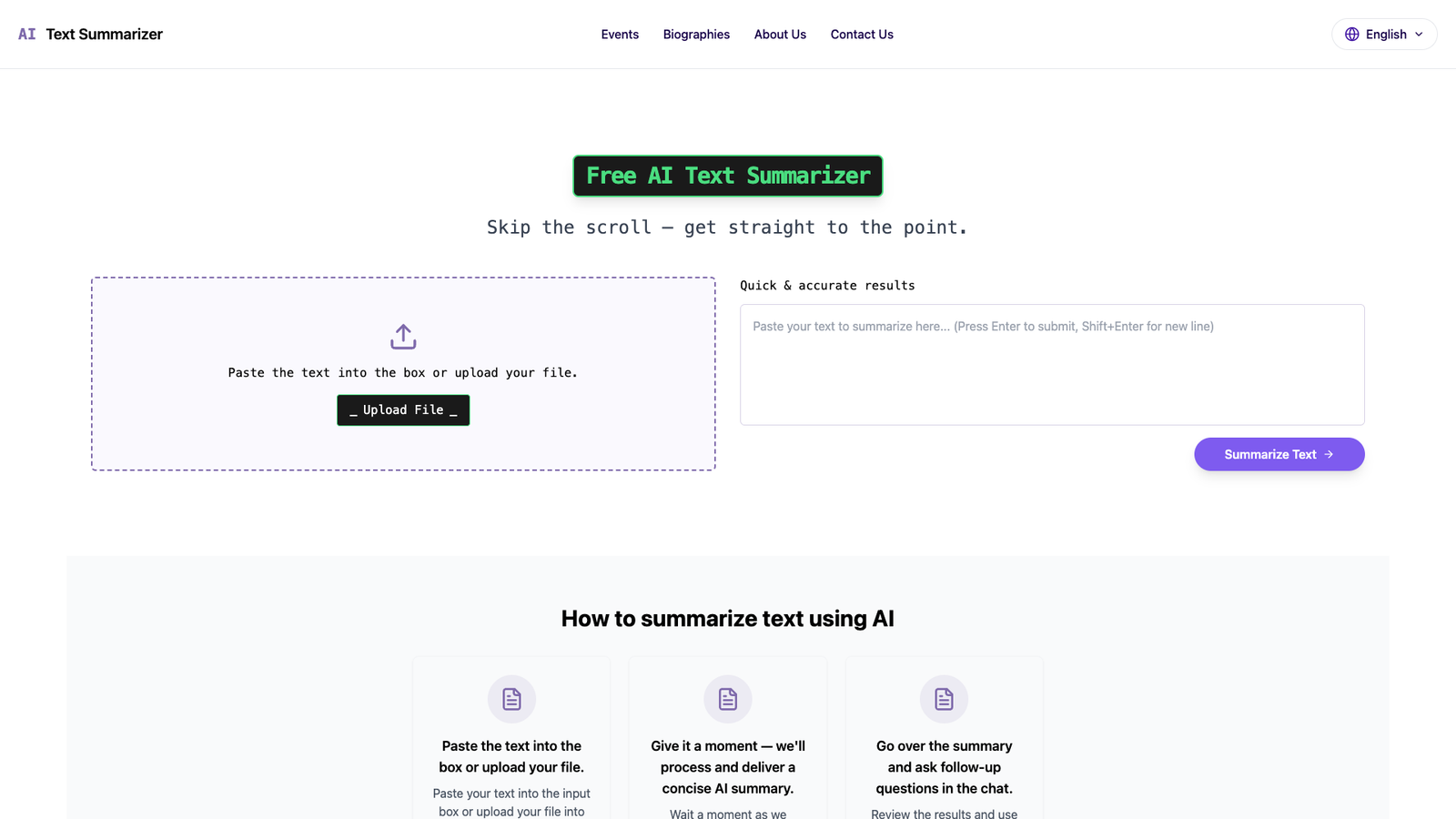 AI Text Summarizer — интерфейс нейросети AI Text Summarizer — интерфейс нейросети