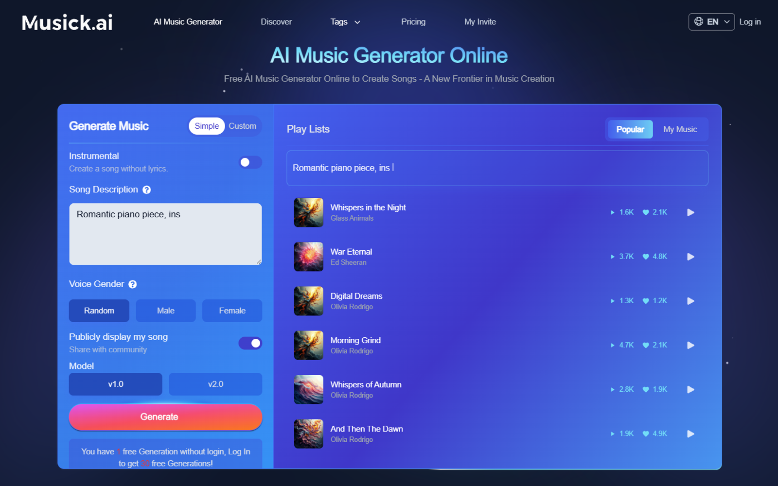 Musick.ai — интерфейс нейросети Musick.ai — интерфейс нейросети