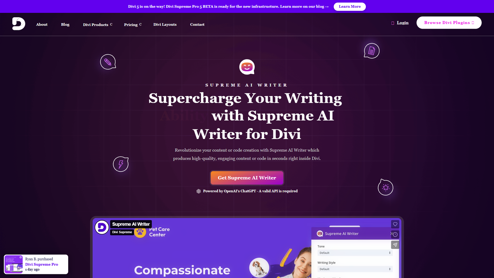 Supreme AI Writer for Divi — интерфейс нейросети Supreme AI Writer for Divi — интерфейс нейросети