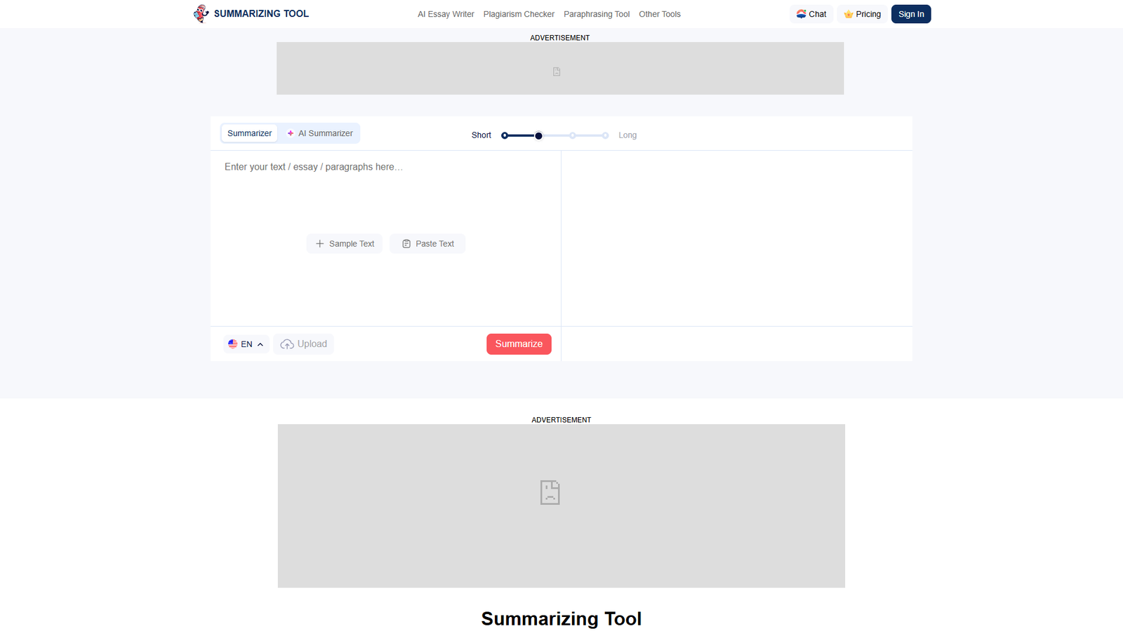 Summarizing Tool — интерфейс нейросети Summarizing Tool — интерфейс нейросети
