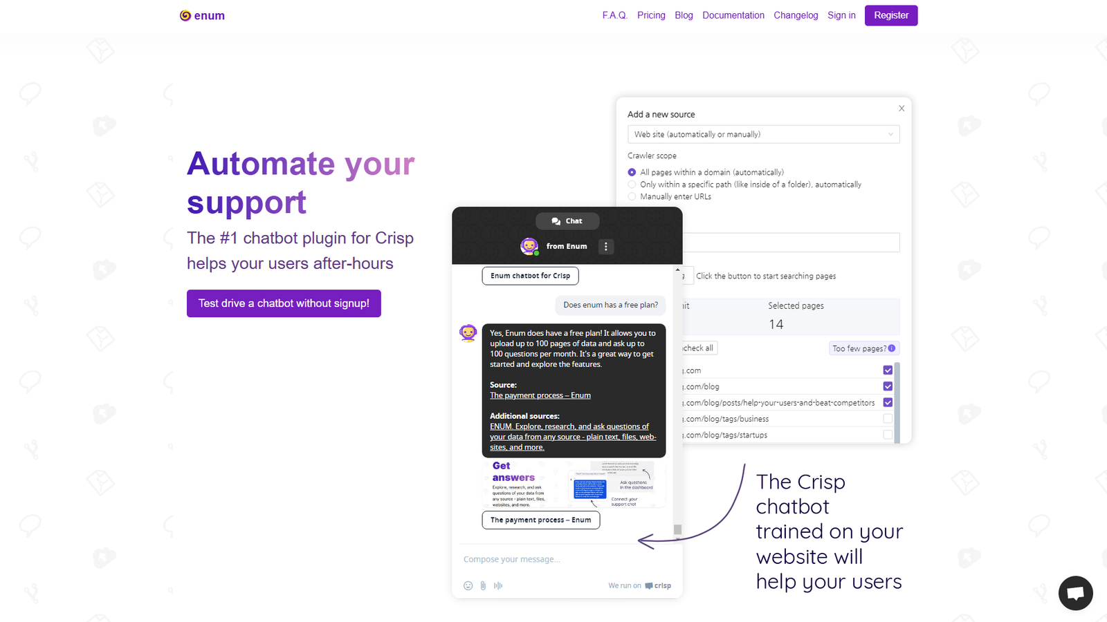 Enum AI Chatbot для Crisp — интерфейс нейросети Enum AI Chatbot для Crisp — интерфейс нейросети