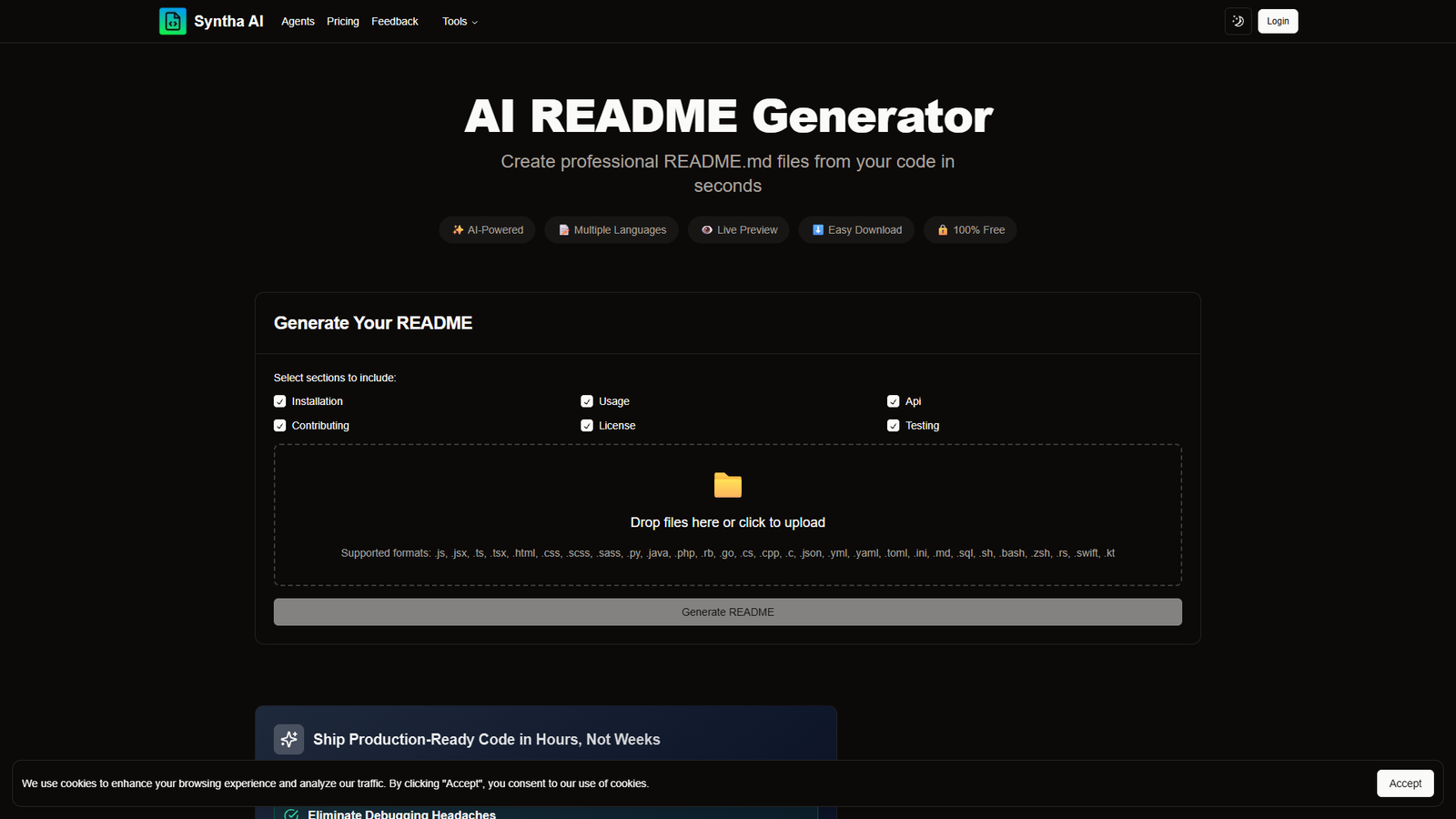 Syntha AI README Generator — интерфейс нейросети Syntha AI README Generator — интерфейс нейросети