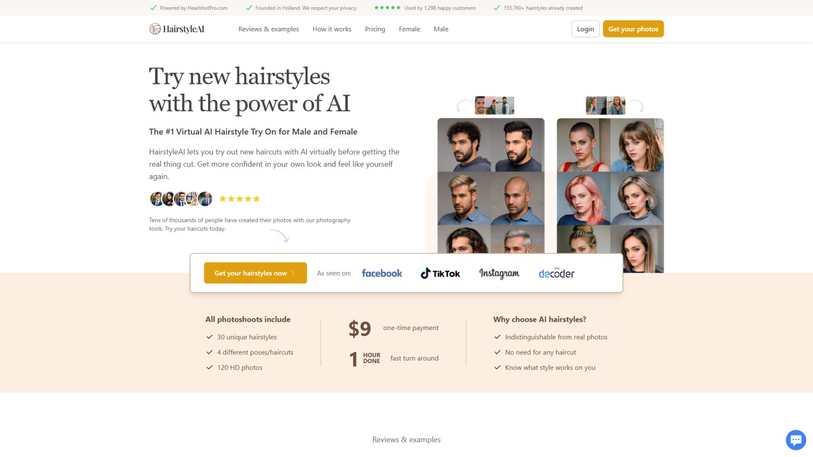 HairstyleAI нейросеть Главная страница
