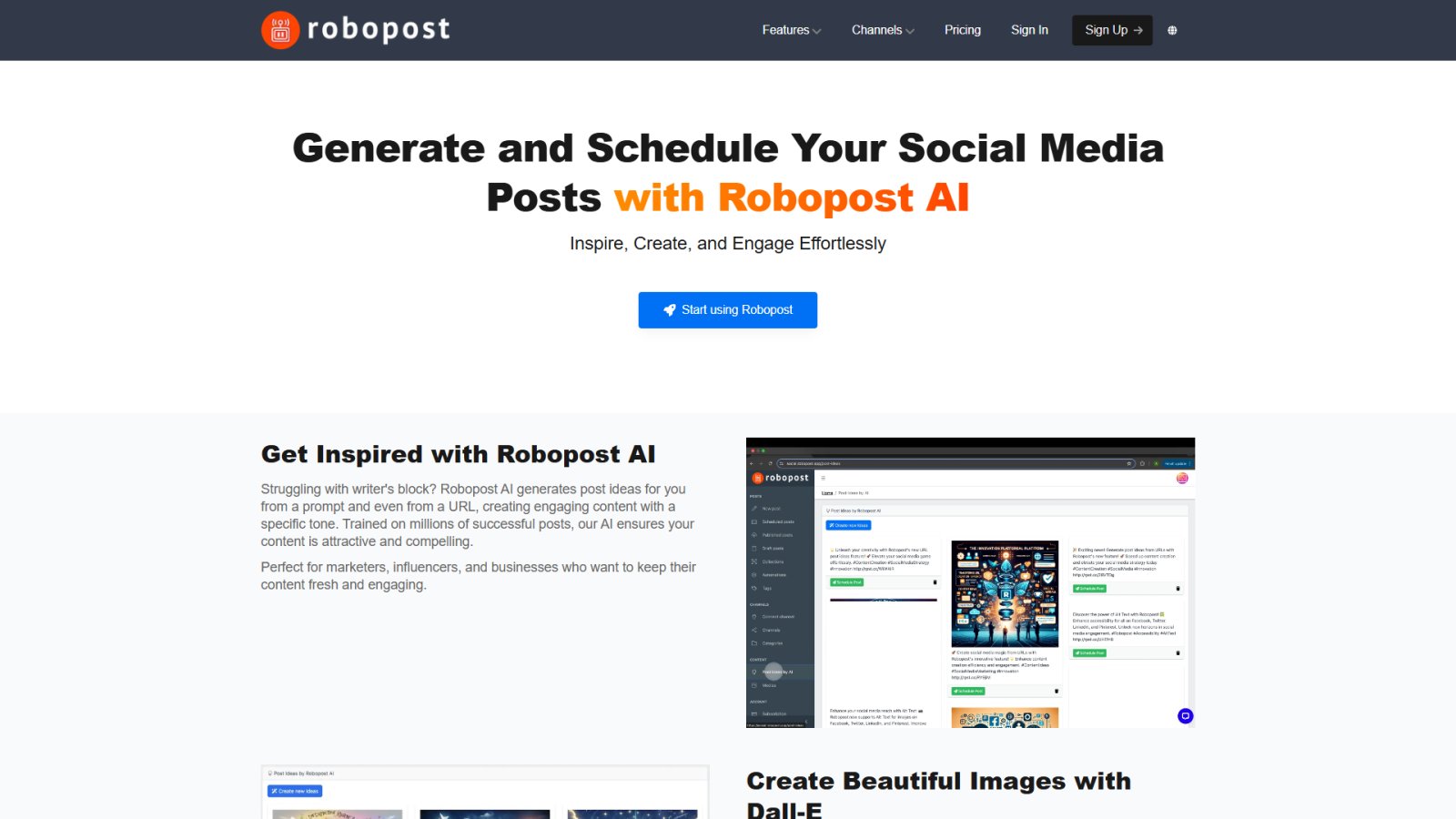 Robopost AI нейросеть Главная страница